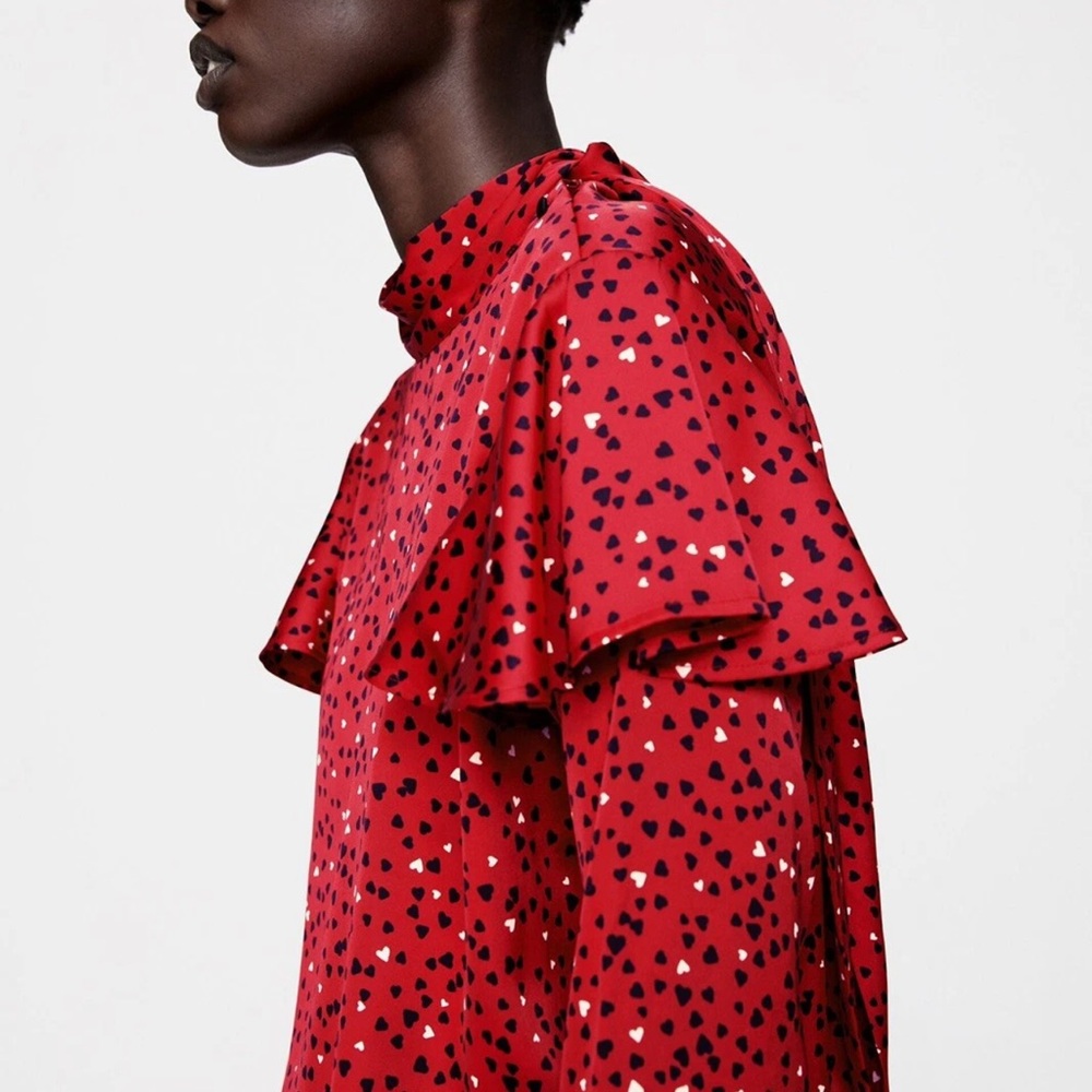Red Heart Print Top